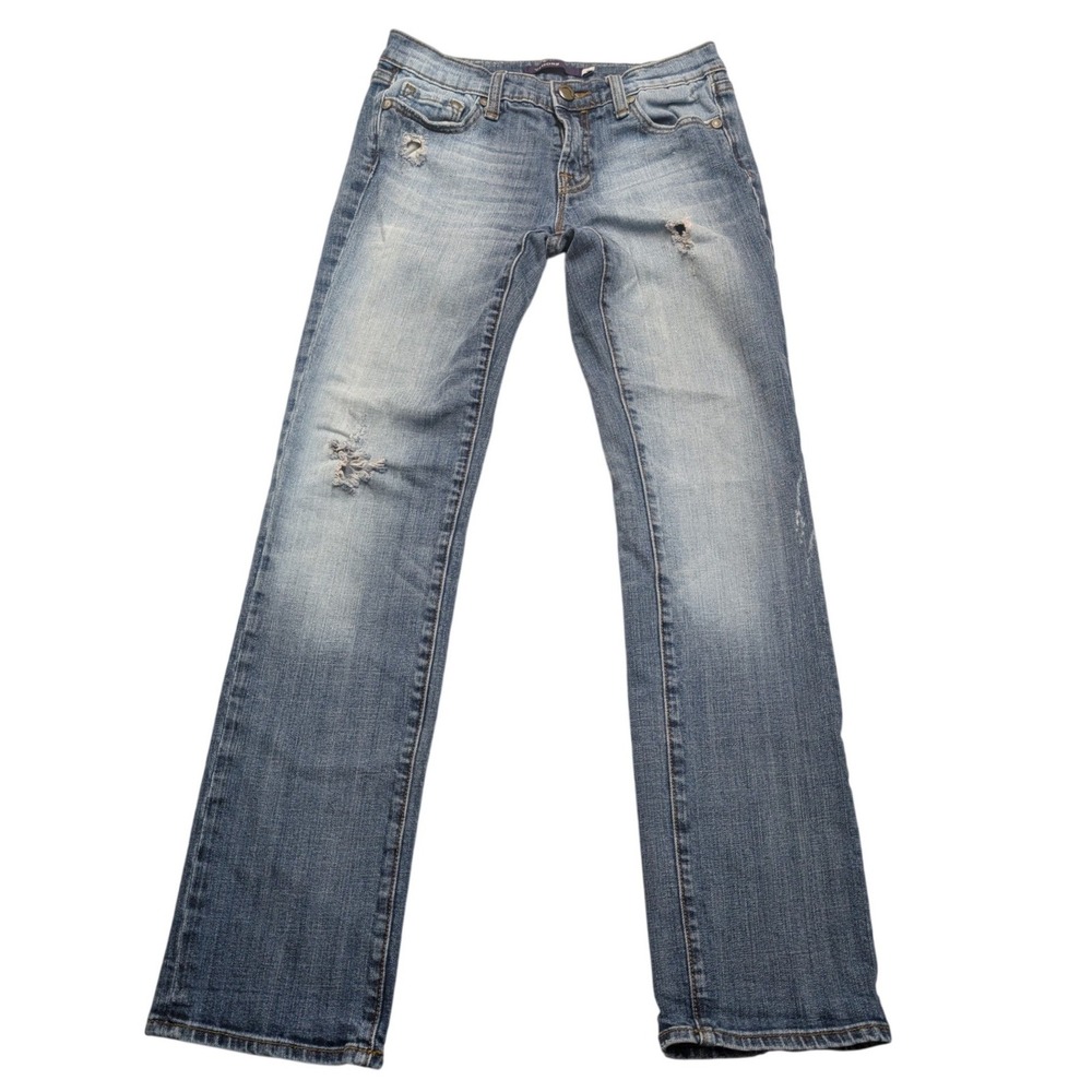 Vigoss London Straight Jeans Womens 5 Blue Distressed Embroidered P2523J